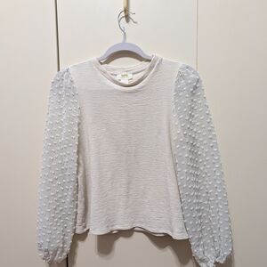 Anthropologie Cream Blouse with Textured Sleeves Boho Chic Fairy Sleeves